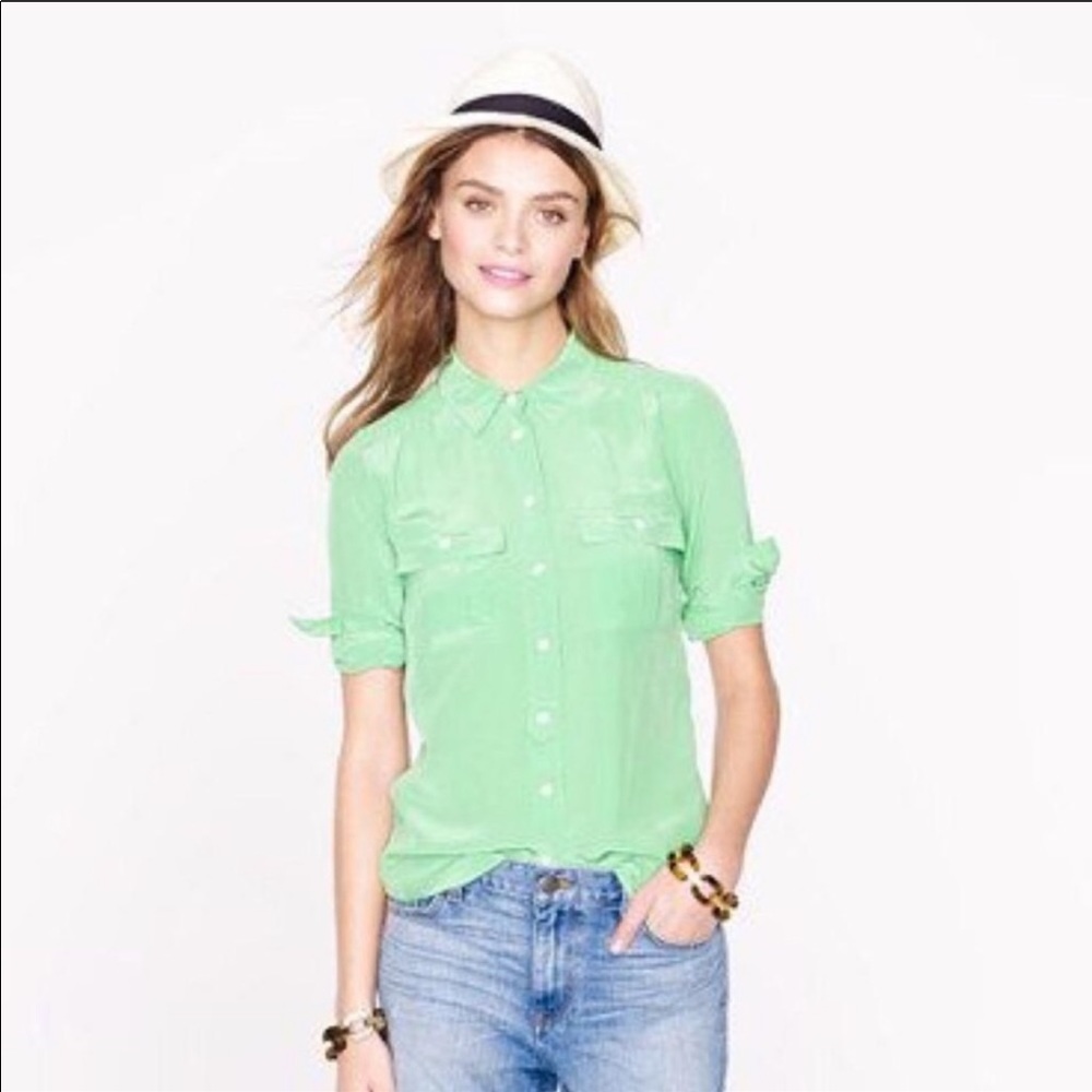 J. Crew Silk Blythe Blouse - Seafoam Green